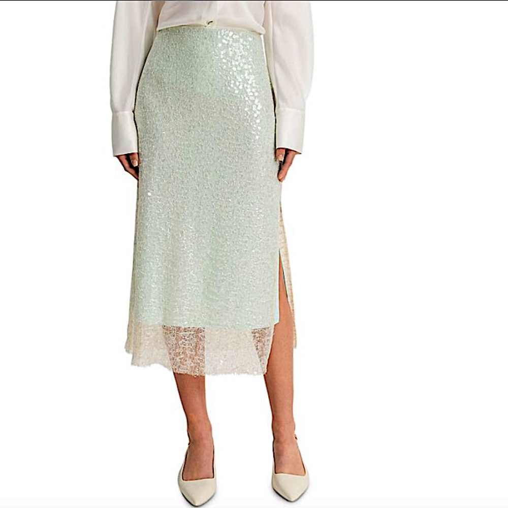 Vince  Glassy Sequin Midi Skirt Color: Aqua Glass